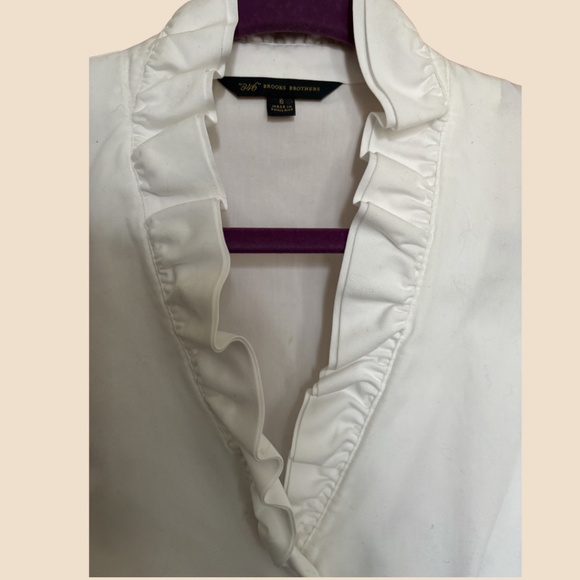 Brooks Brothers White Button Down Blouse with Ruffle Neckline Size 8 - Picture 7 of 9